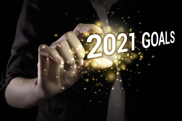 Noworoczne Cele 2021 Ręki Nowy Rok Jest Pierwszym Dniem Roku — Zdjęcie stockowe