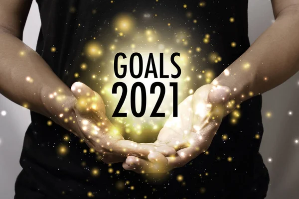 New Year Goals 2021 Hand New Year First Day Year — Stock Photo, Image