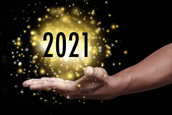 Felice Anno Nuovo 2021 Con Mano Capodanno Primo Giorno Dell — Foto Stock