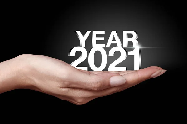 Feliz Año Nuevo 2021 Con Mano Año Nuevo Primer Día — Foto de Stock