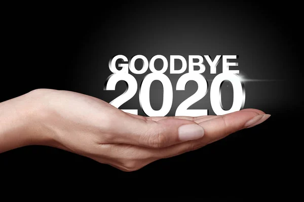 Revoir 2020 Main Nouvel Est Premier Jour Année Dans Calendrier — Photo