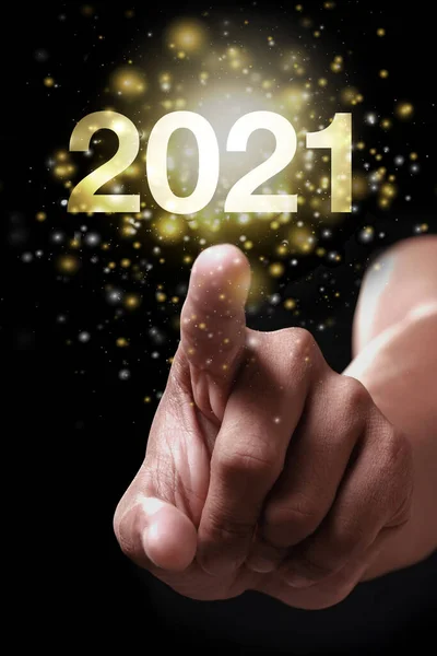 Felice Anno Nuovo 2021 Con Mano Capodanno Primo Giorno Dell — Foto Stock