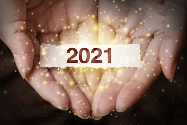 Felice Anno Nuovo 2021 Con Mano Capodanno Primo Giorno Dell — Foto Stock