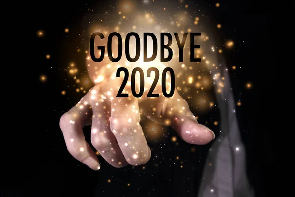 Addio 2020 Con Mano Capodanno Primo Giorno Dell Anno Nel — Foto Stock
