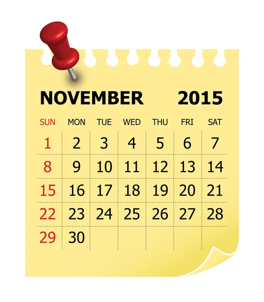 Календарь 2015 - Ноябрь — стоковый вектор