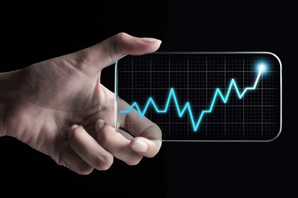 Hand showing the growth chart on tablet — Stock Photo, Image