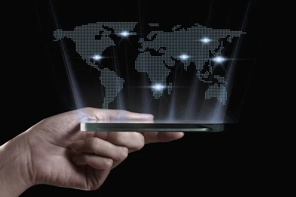Hand hält 3d transparentes Smartphone — Stockfoto