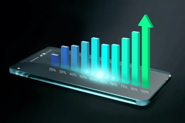 Átlátszó smartphone-val színes üzleti diagram képernyőn — Stock Fotó