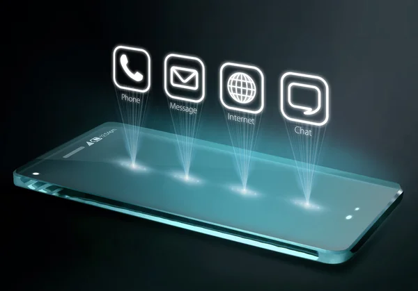 Διαφανή smartphone με εφαρμογές στην τριών διαστάσεων οθόνη — Φωτογραφία Αρχείου