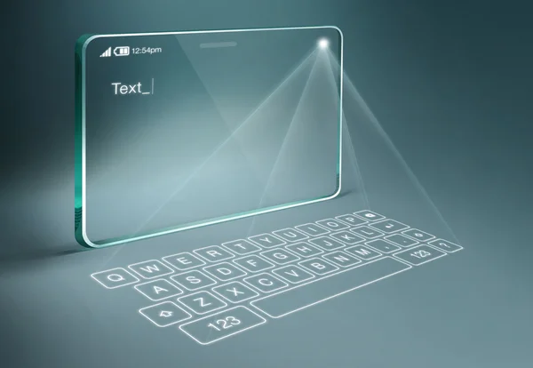 Transparent tablet with digital virtual keyboard — Stock Photo, Image