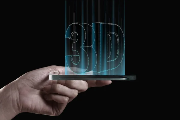 Mão segurando smartphone 3D transparente — Fotografia de Stock