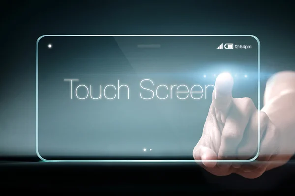 Touchscreen-Text auf transparentem Smartphone — Stockfoto