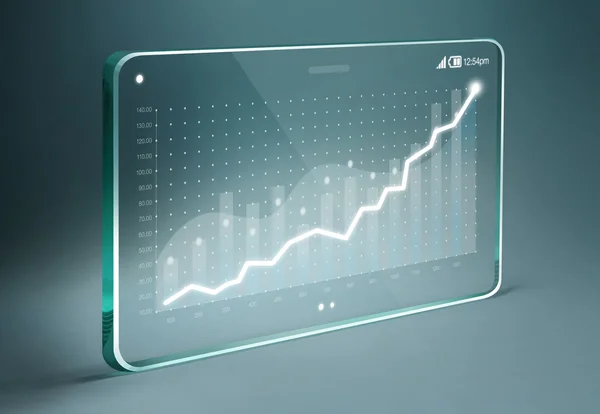 Transparent tablet with white business chart on screen — Stock Photo, Image