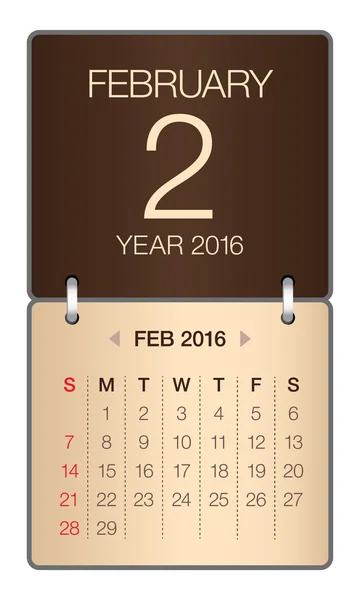 2016 kalendarz luty — Wektor stockowy