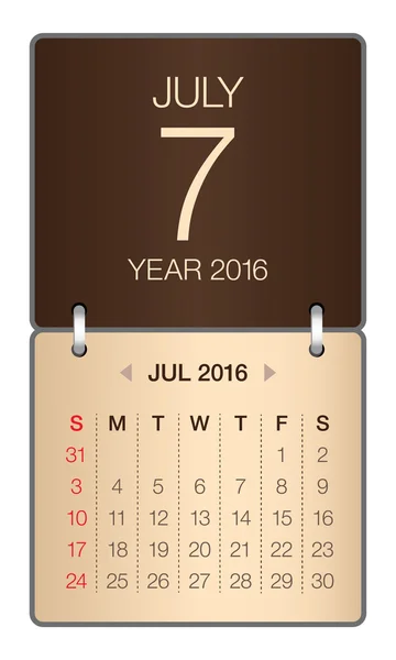 Calendário 2016 - julho — Vetor de Stock