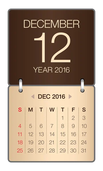 2016 Calendario- diciembre — Vector de stock