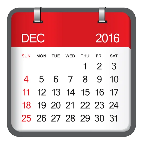 Kalendarz 2016-grudzień — Wektor stockowy