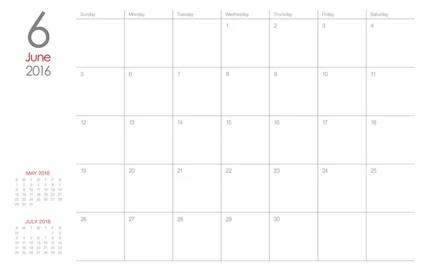 2016 テーブル カレンダー 6 月 — ストックベクタ