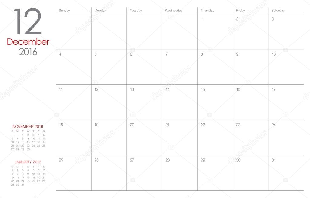 2016 table calendar- December