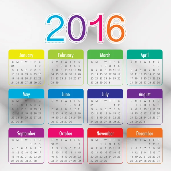 2016 ano calendário — Vetor de Stock