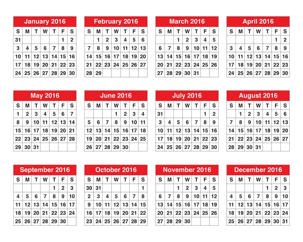 Ημερολογιακό έτος 2016 — Διανυσματικό Αρχείο