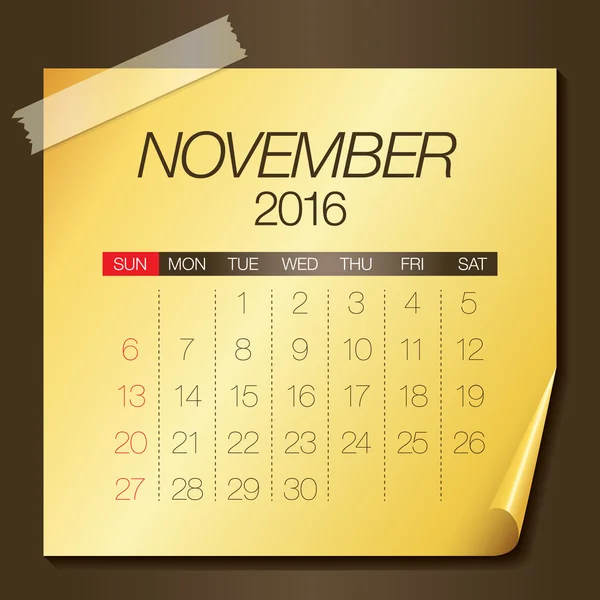 Календарь - Ноябрь 2016 — стоковый вектор