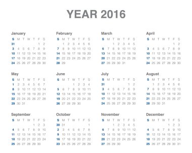2016 yılı takvimi