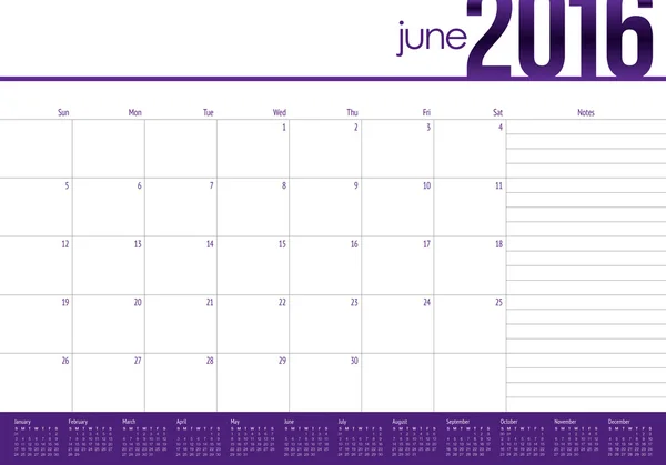 Tischkalender 2016 - Juni — Stockvektor