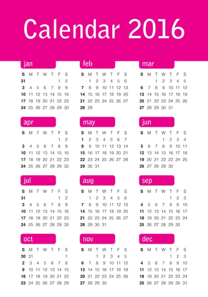 Calendario del año 2016 — Archivo Imágenes Vectoriales