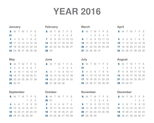 2016 року календар — стоковий вектор
