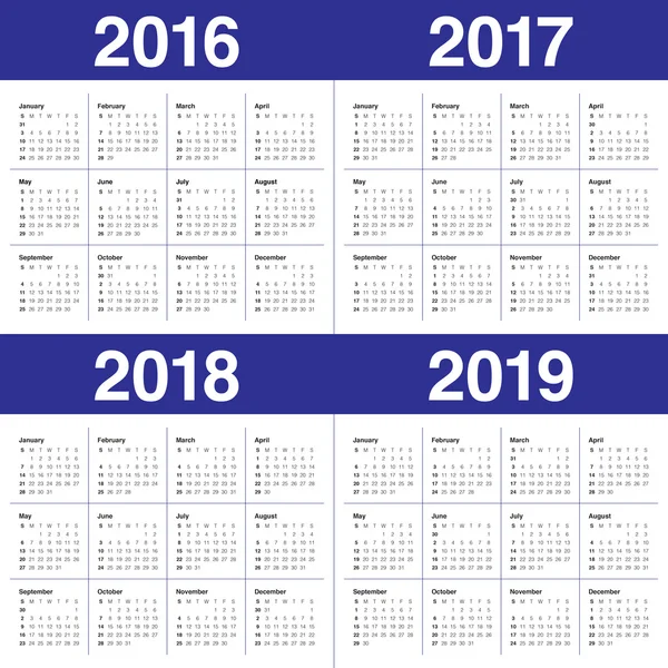 Calendrier 2016 2017 2018 2019 — Image vectorielle