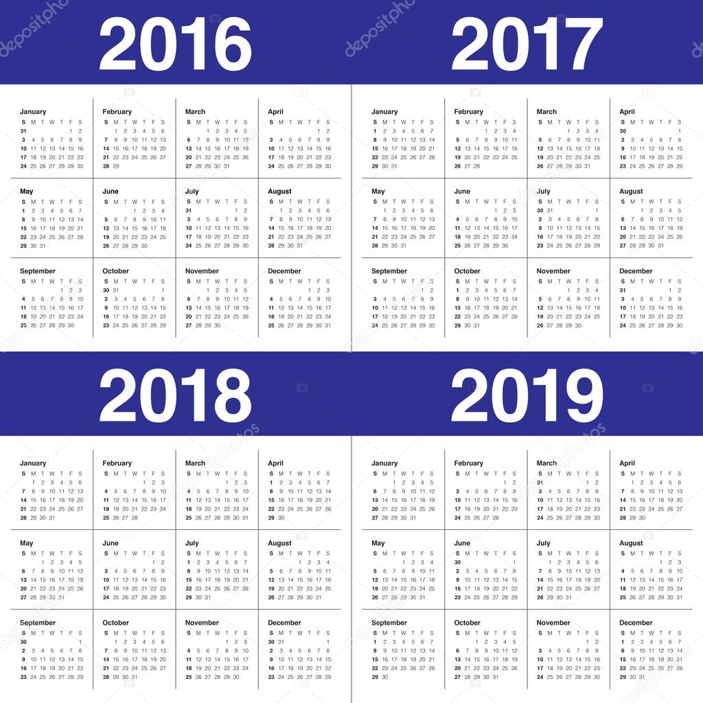 Calendar 2016 2017 2018 2019