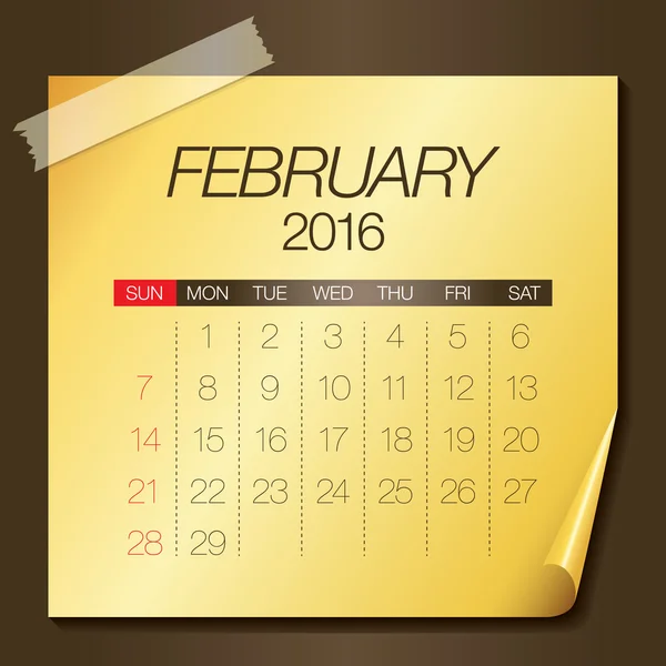 2016. kalendář únor — Stockový vektor