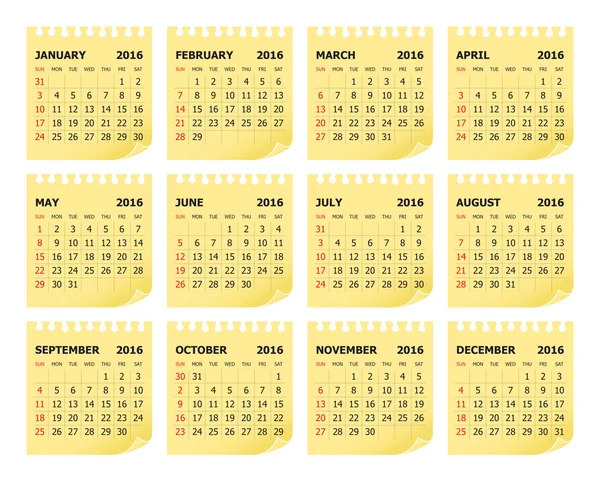 Calendarul anului 2016 — Vector de stoc