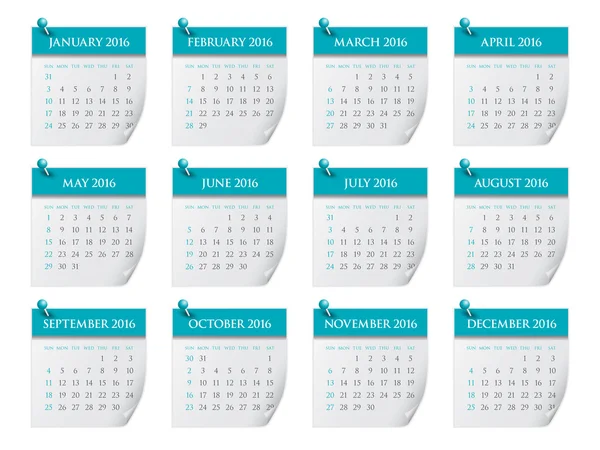 2016 ano calendário — Vetor de Stock