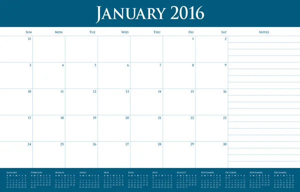 Tischkalender 2016 - Januar — Stockvektor