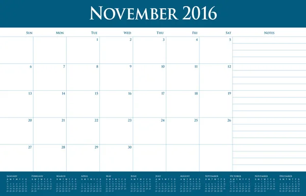 2016 stolní kalendář listopad — Stockový vektor