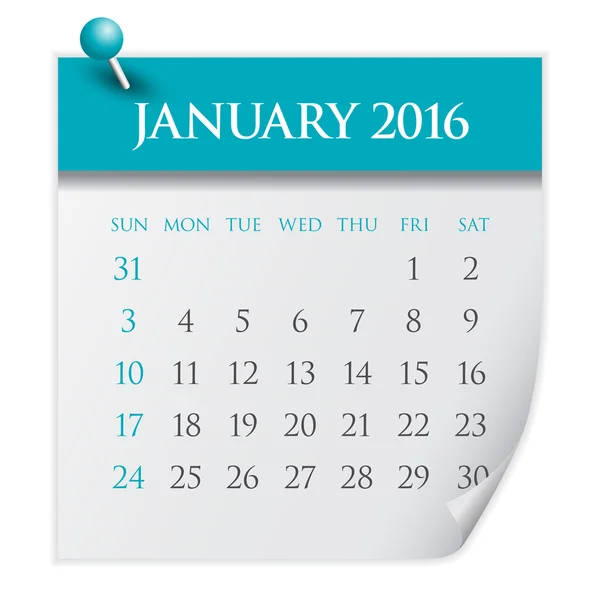 2016 Calendario- Enero — Vector de stock