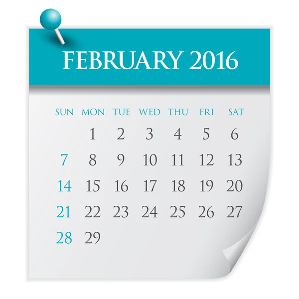 2016 kalender-februari — Stock vektor