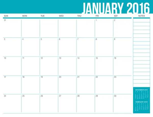 Tischkalender 2016 - Januar — Stockvektor