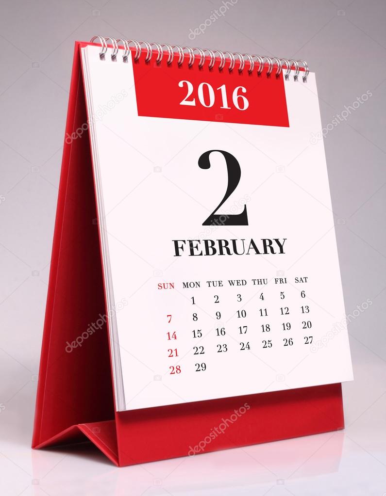 Simple desk calendar 2016 - February