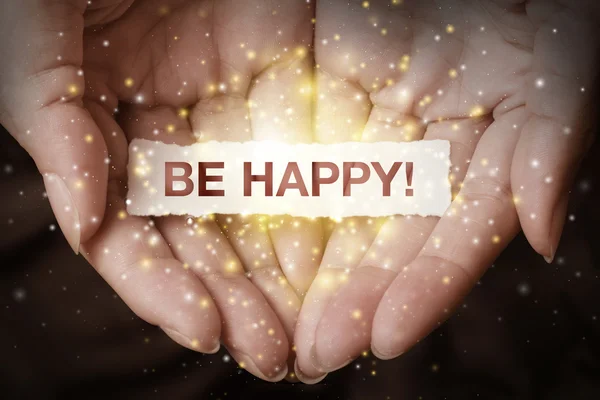 Be happy text on hand — Stock Photo, Image