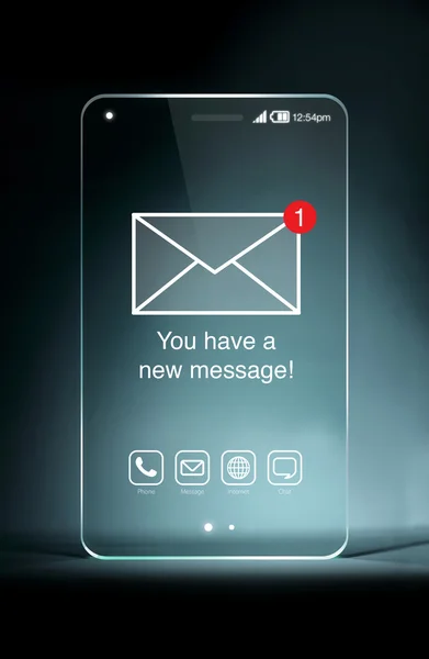 Nuevo mensaje en un smartphone transparente — Foto de Stock