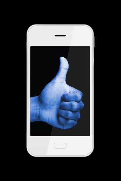 Thumb up symbol on smartphone screen.