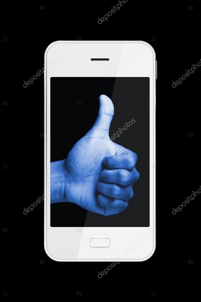 Thumb up symbol on smartphone screen.