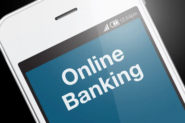 Smartphone met online bankieren pictogram op donkere achtergrond. — Stockfoto