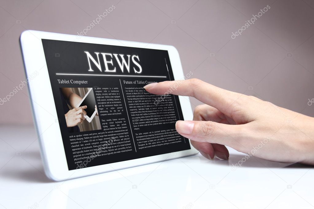 Tablet with hot news on screen. 