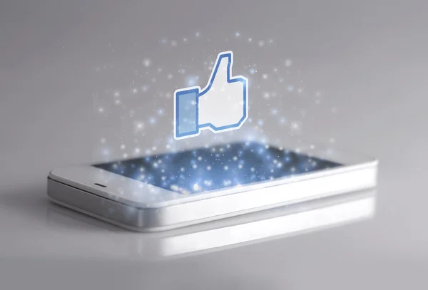 Smartphone with 3d Facebook like icon — Stock Photo, Image