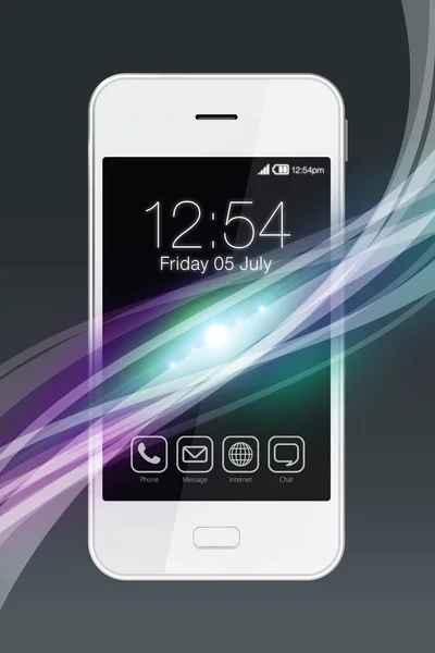 White smartphone with colorful wave effect. — Stock Photo, Image