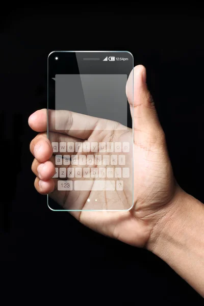 Белая цветная клавиатура на прозрачном цифровом планшете — стоковое фото